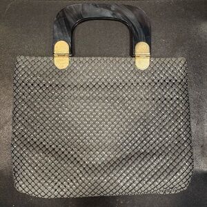 Vintage gray mesh handbag with lucite handles